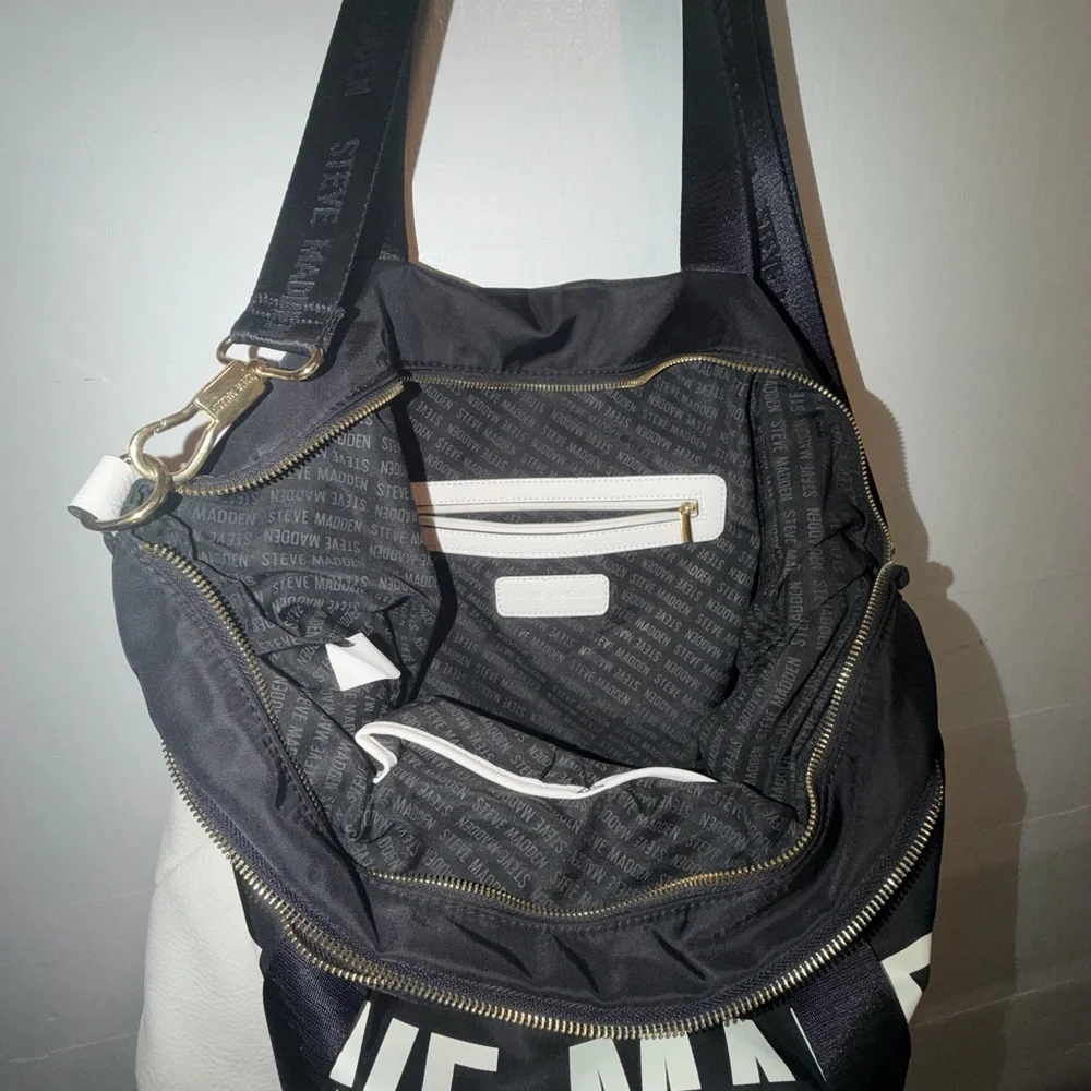 Steve Madden Black and White Canvas Shoulder Bag
